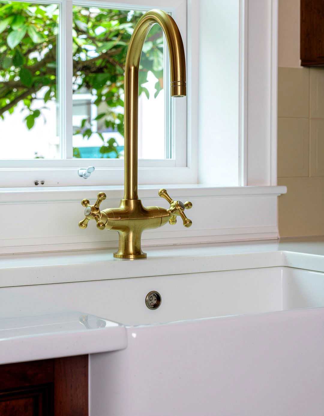 Traditional Brass Cross Handle Faucet - 30 brass kitchen faucet ideas