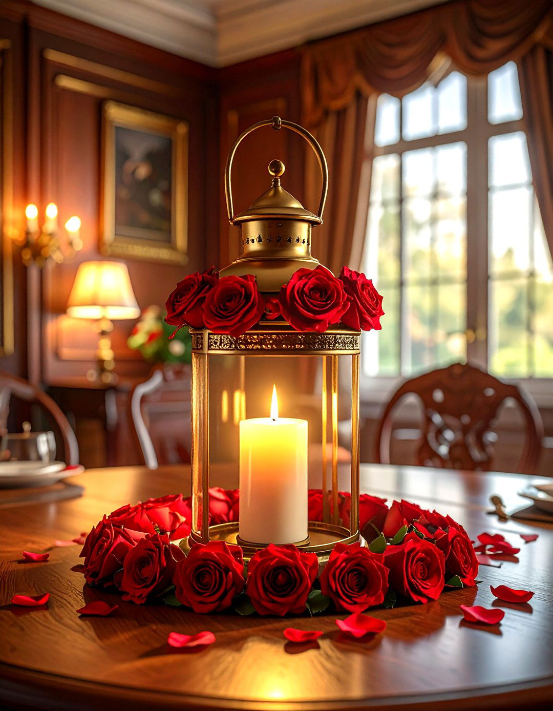 Traditional Brass Lantern Pillar Candle - 30 lantern centerpiece dining ideas