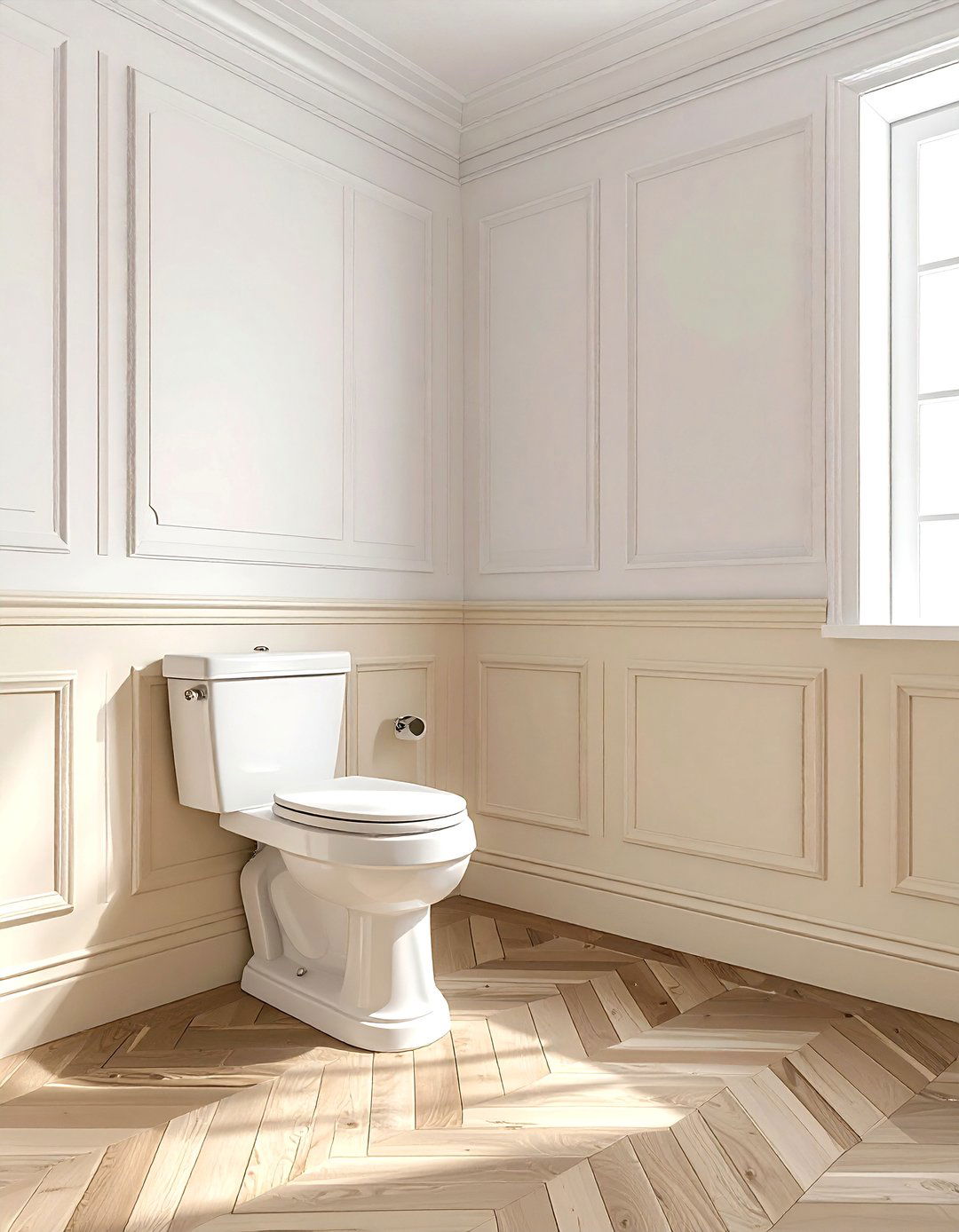 Traditional Cream Wainscoting - 30 cream and white bathroom ideas