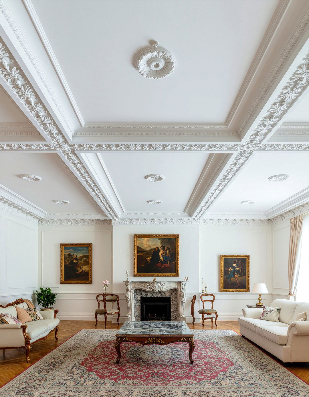 Traditional Crown Molding Ceiling - 30 living room coffered ceiling designs