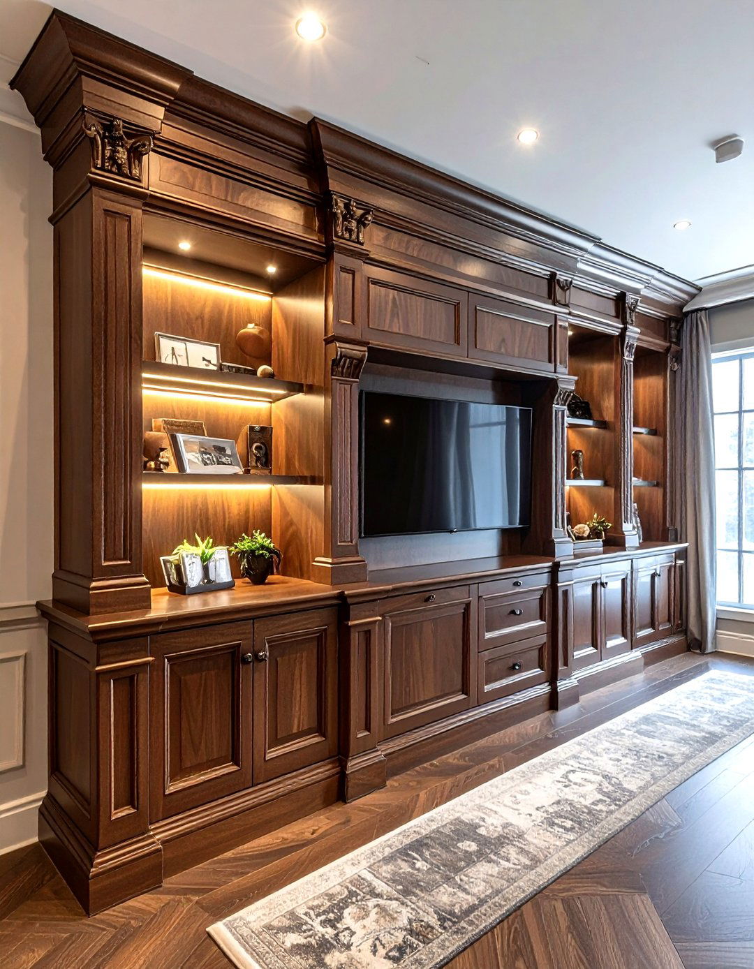 Traditional Dark Wood Built In Entertainment Center - 30 living room built-in entertainment center