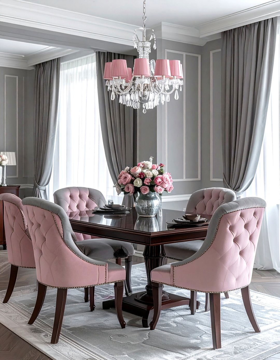 Traditional Gray And Pink Dining Room - 30 pink and gray dining room ideas