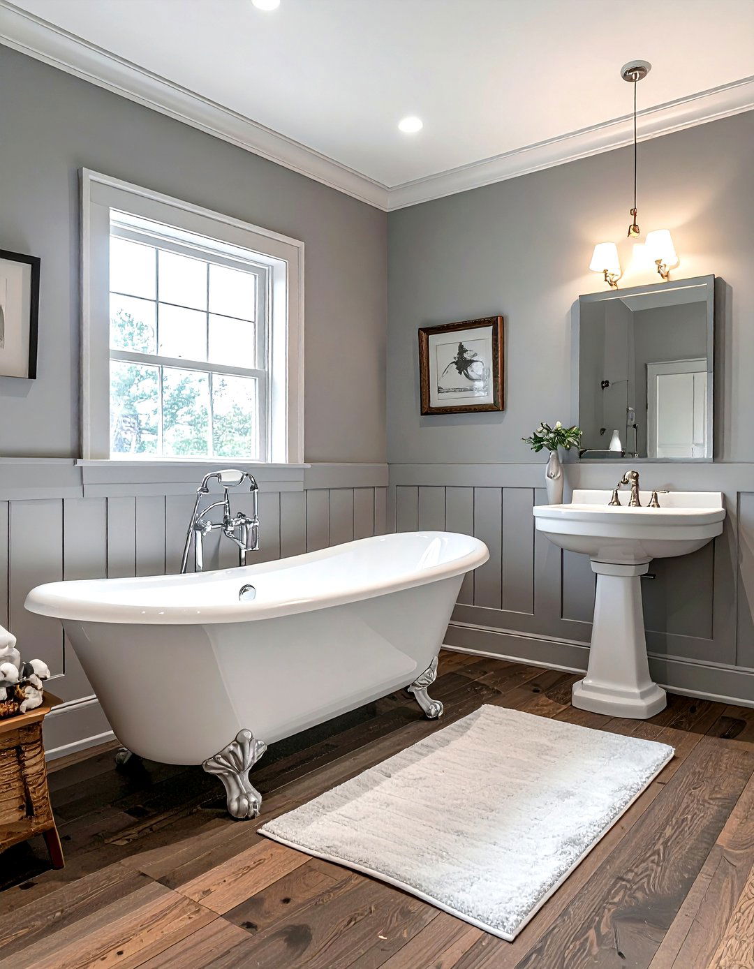 Traditional Grey Bathroom With Wainscoting - 30 grey bathroom design ideas