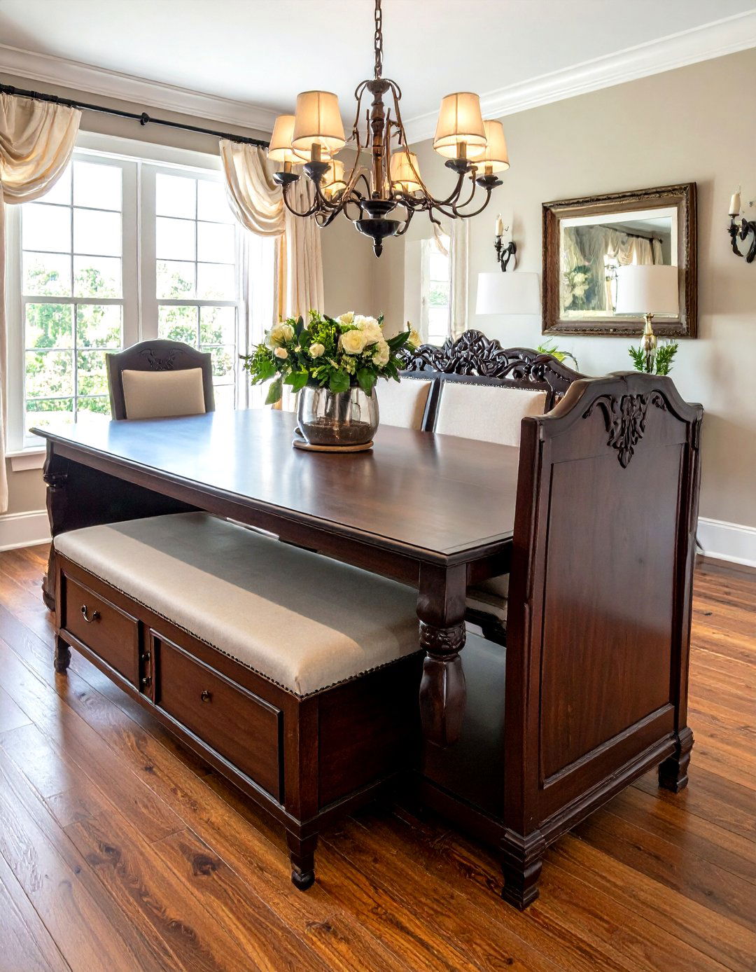 Traditional High Back Storage Bench - 30 storage dining bench ideas