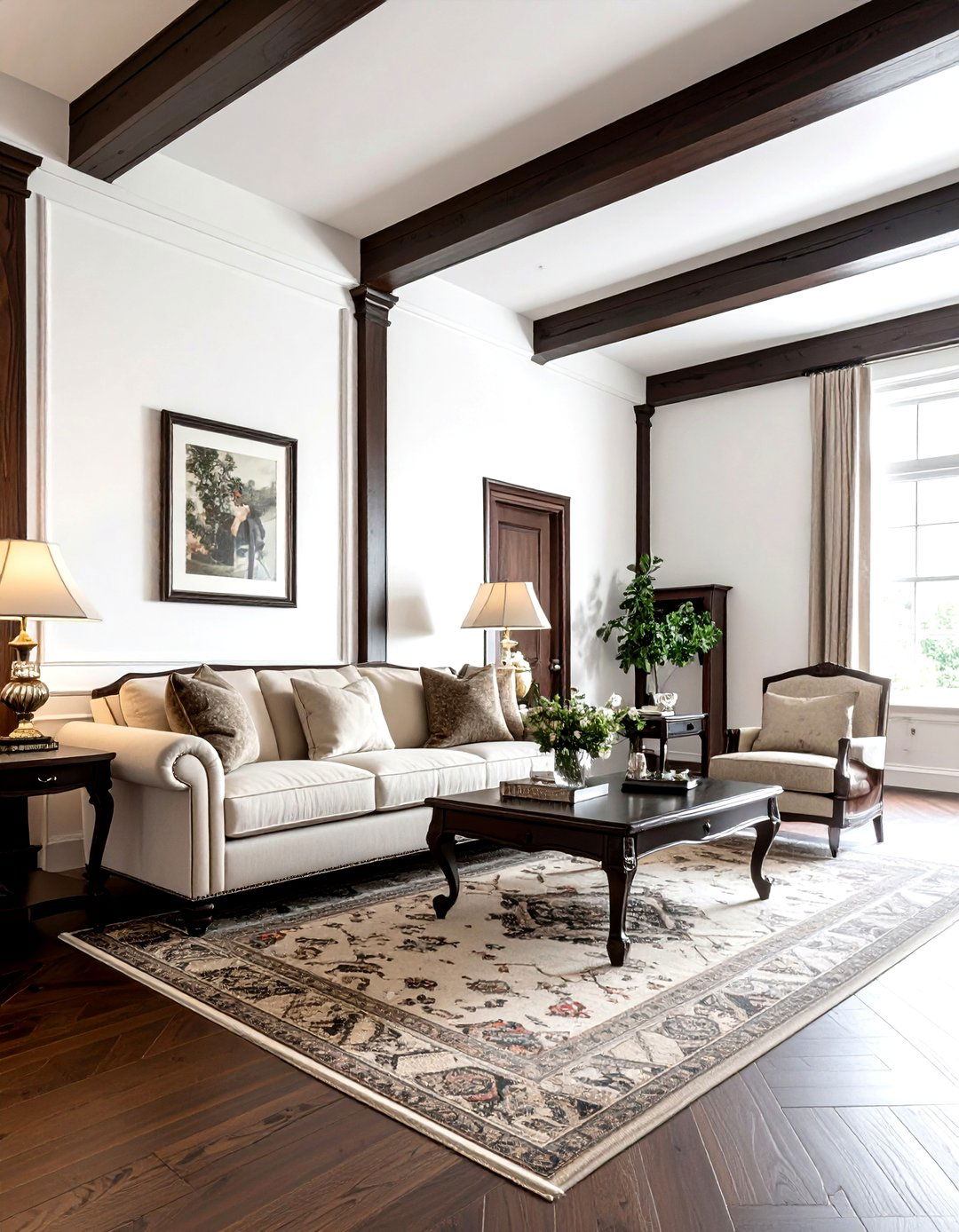 Traditional Living Room Dark Wood Post - 30 living room post and beam ideas