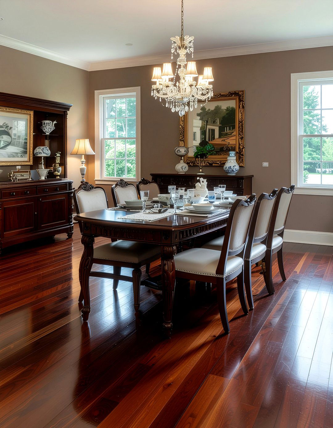 Traditional Mahogany Hardwood Dining Room - 30 dining room hardwood floor ideas