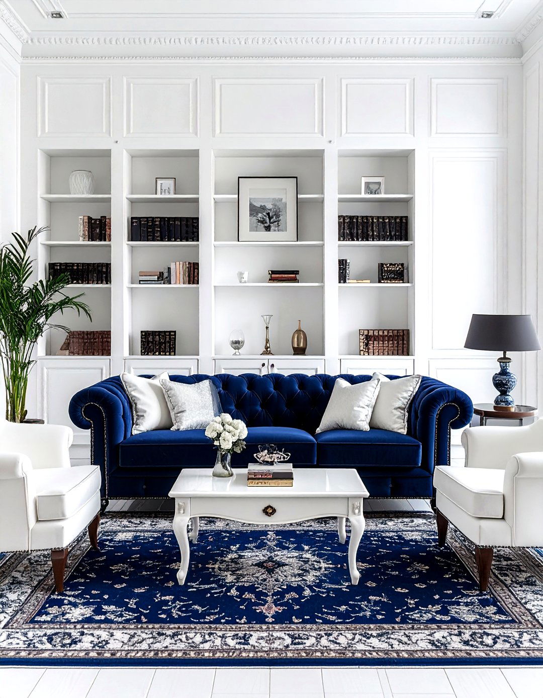 Traditional Navy Living Room - 30 navy and white living room ideas