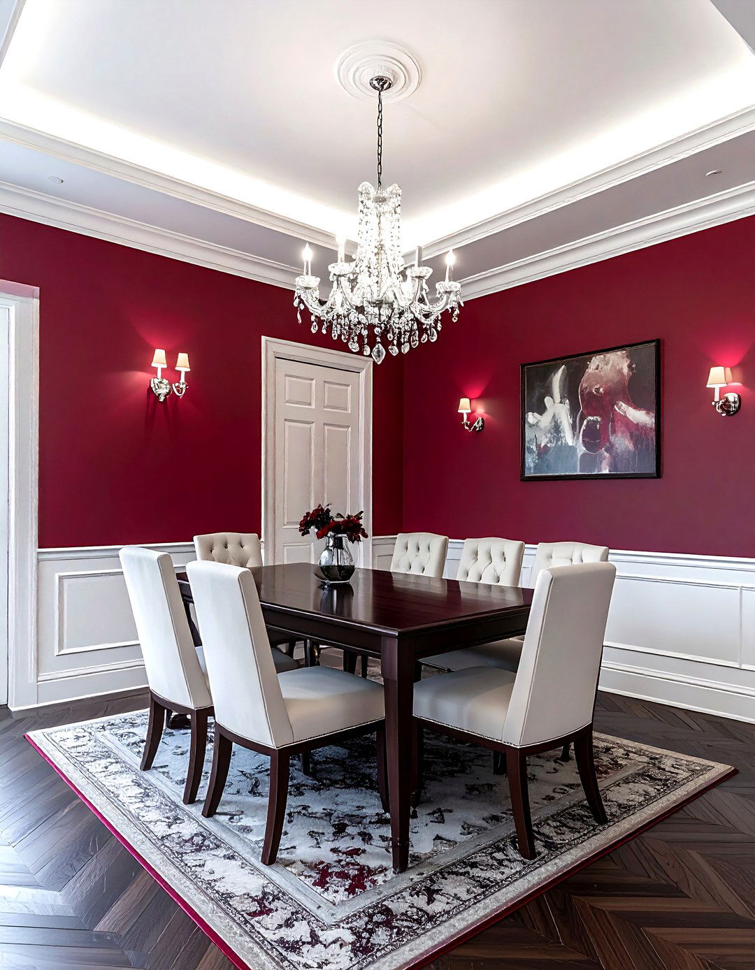 Traditional Red Dining Room White Wainscoting - 30 red and white dining room ideas