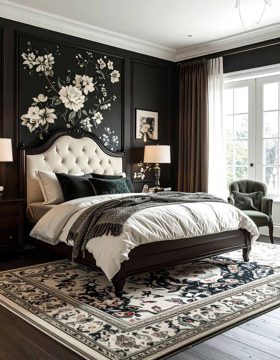 Traditional black floral wallpaper - 30 traditional black bedroom ideas