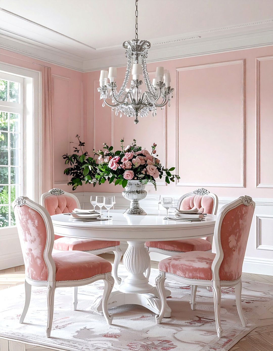 Traditional blush dining room - 30 blush and white dining room ideas
