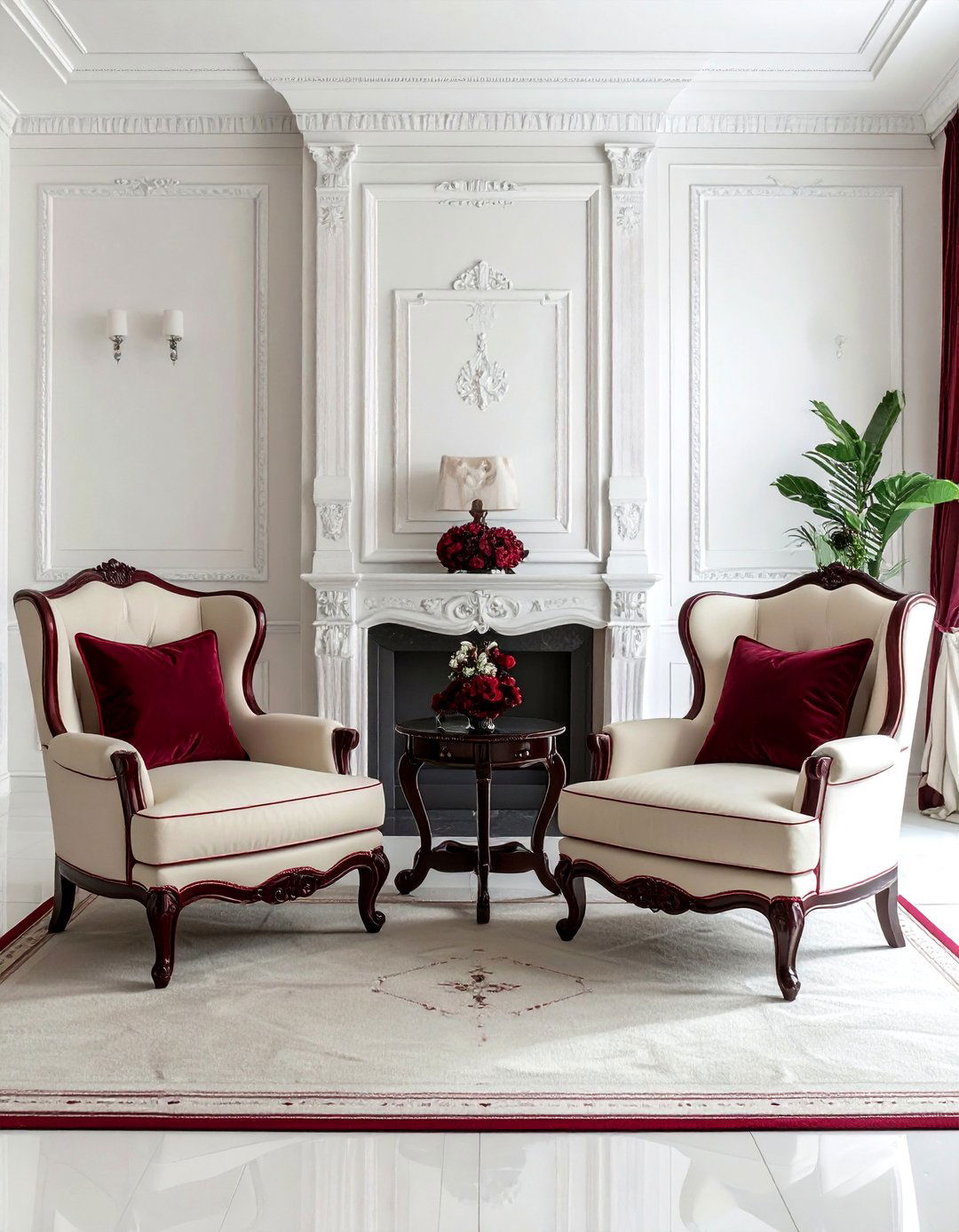 Traditional burgundy and cream decor - 30 burgundy and white living room ideas