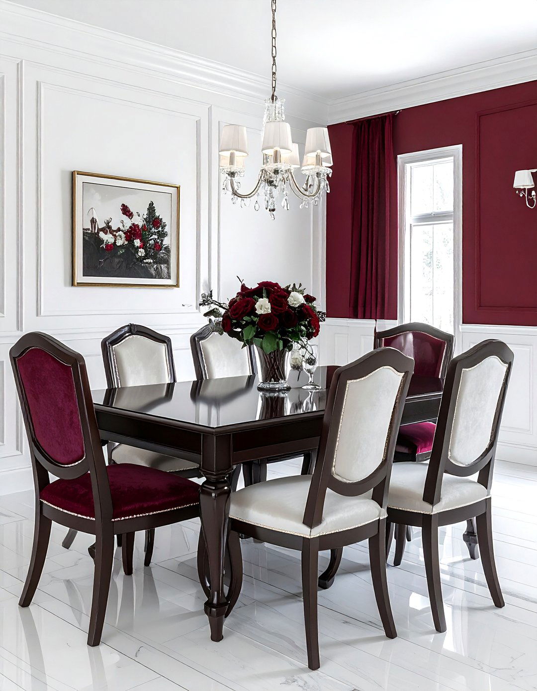 Traditional burgundy and white dining room - 30 burgundy and white dining room ideas