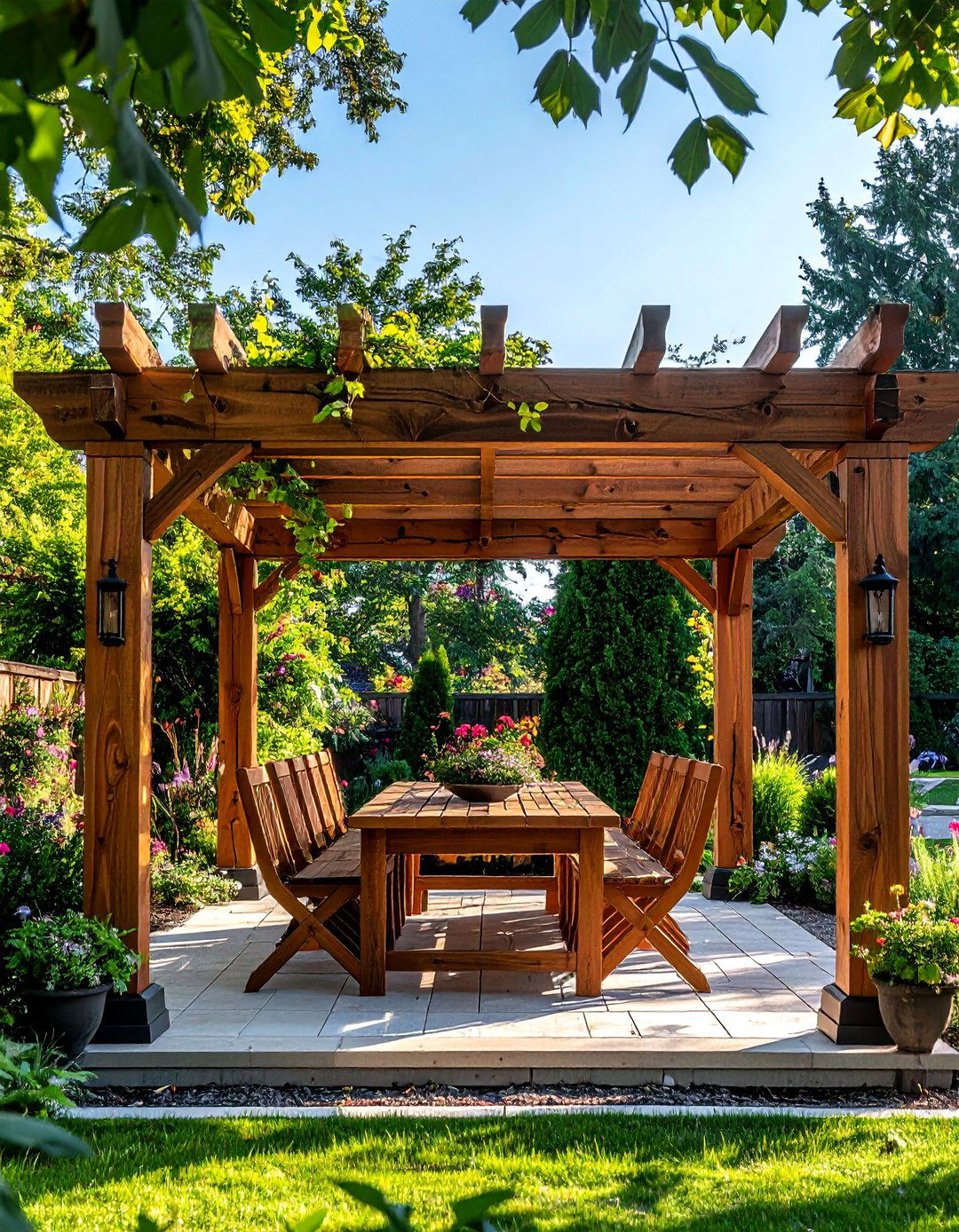 Traditional cedar pergola - 30 pergola dining ideas