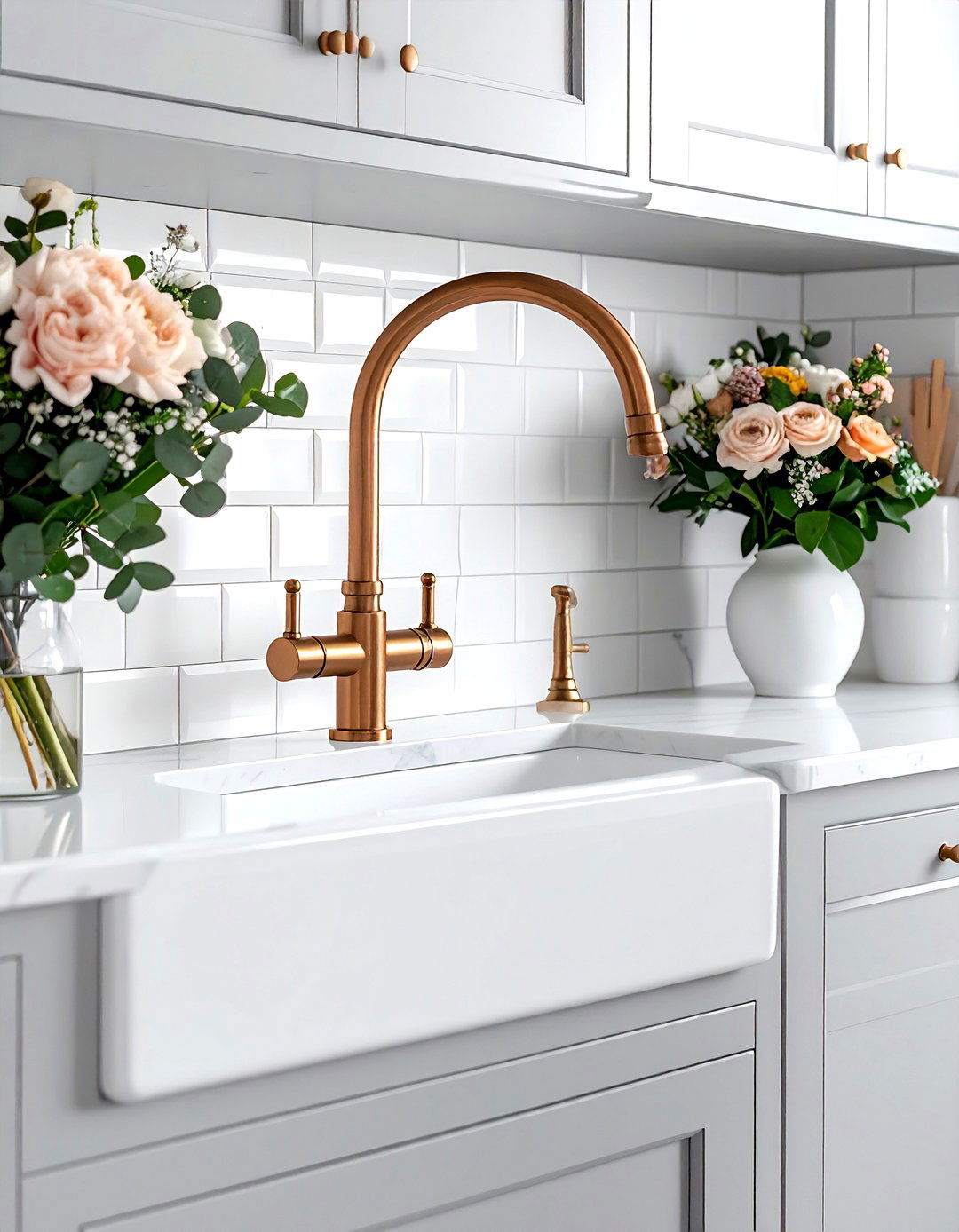 Traditional copper faucet with porcelain handles - 30 copper kitchen faucet ideas