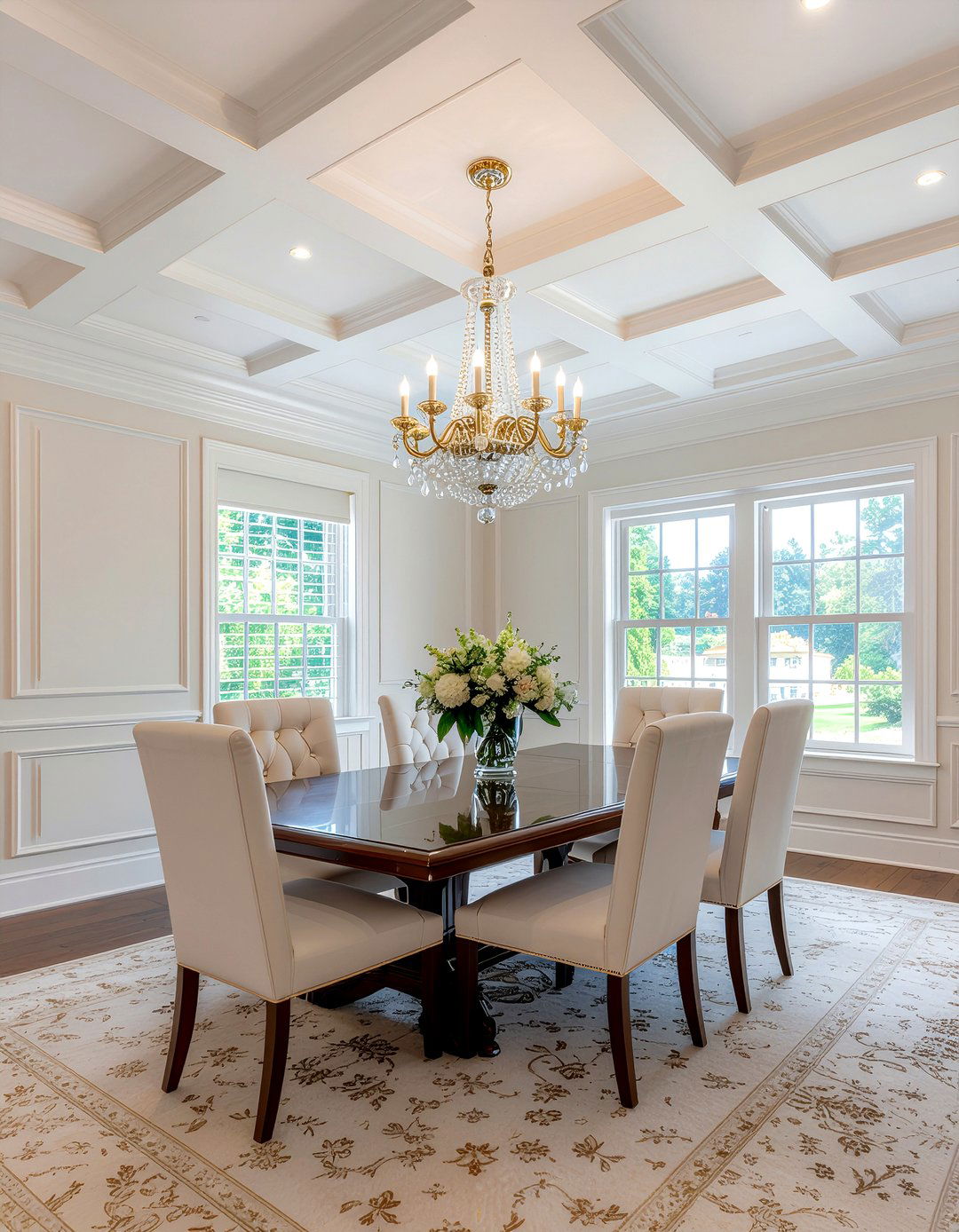 Traditional dining room coffered vault - 30 dining room vaulted ceiling ideas