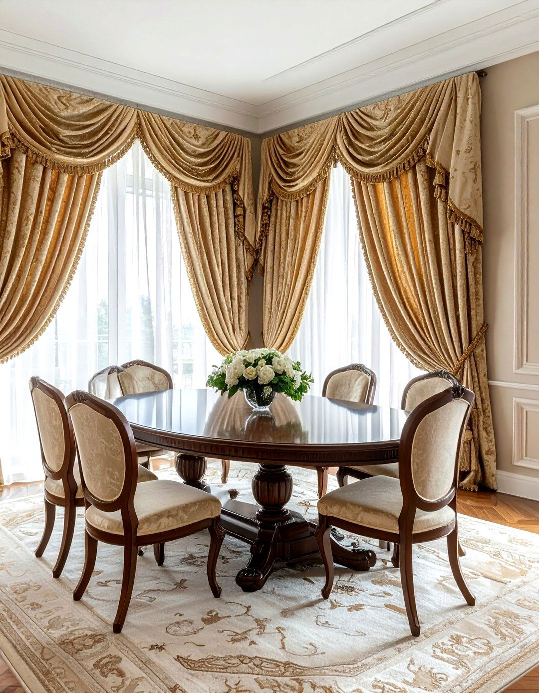 Traditional dining room window drapes - 30 floor length curtain dining room ideas