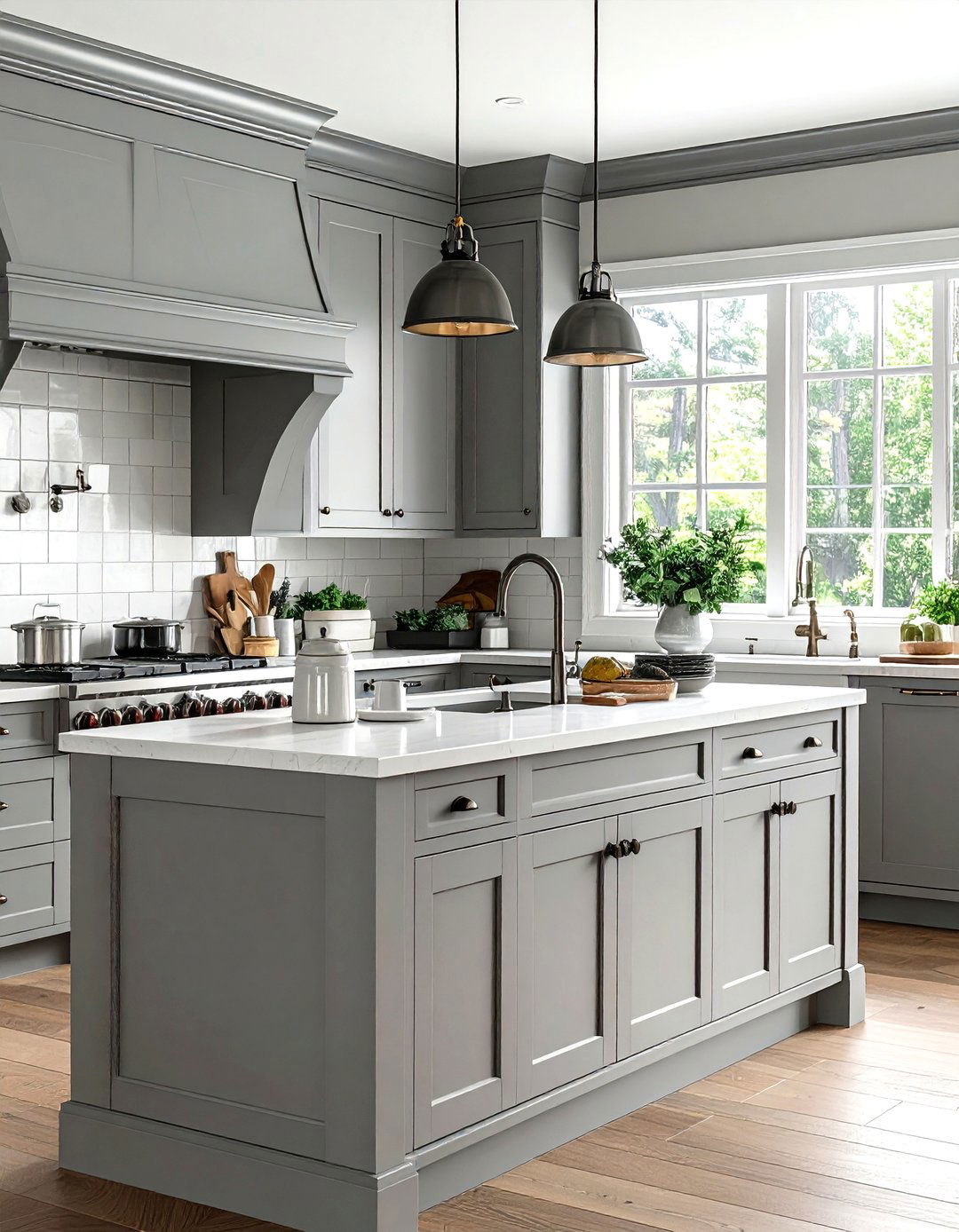 Traditional grey kitchen with shaker canisters - 30 grey kitchen accessories ideas