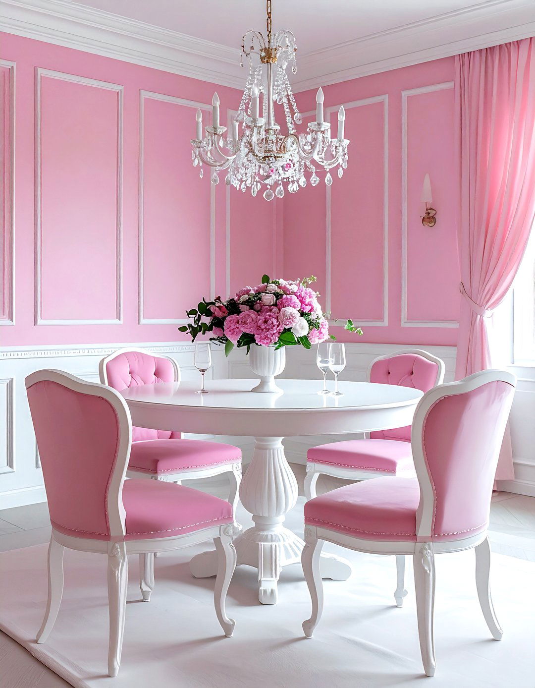 Traditional pink dining room - 30 pink and white dining room ideas