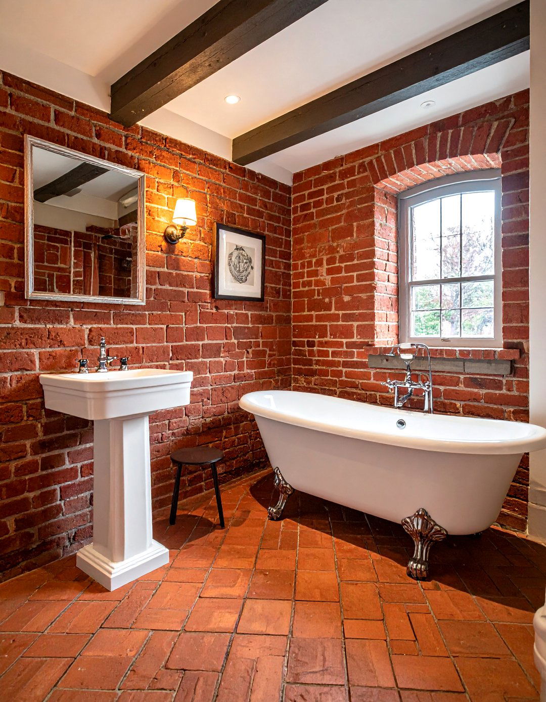 Traditional red brick bathroom - 30 brick accent wall bathroom ideas