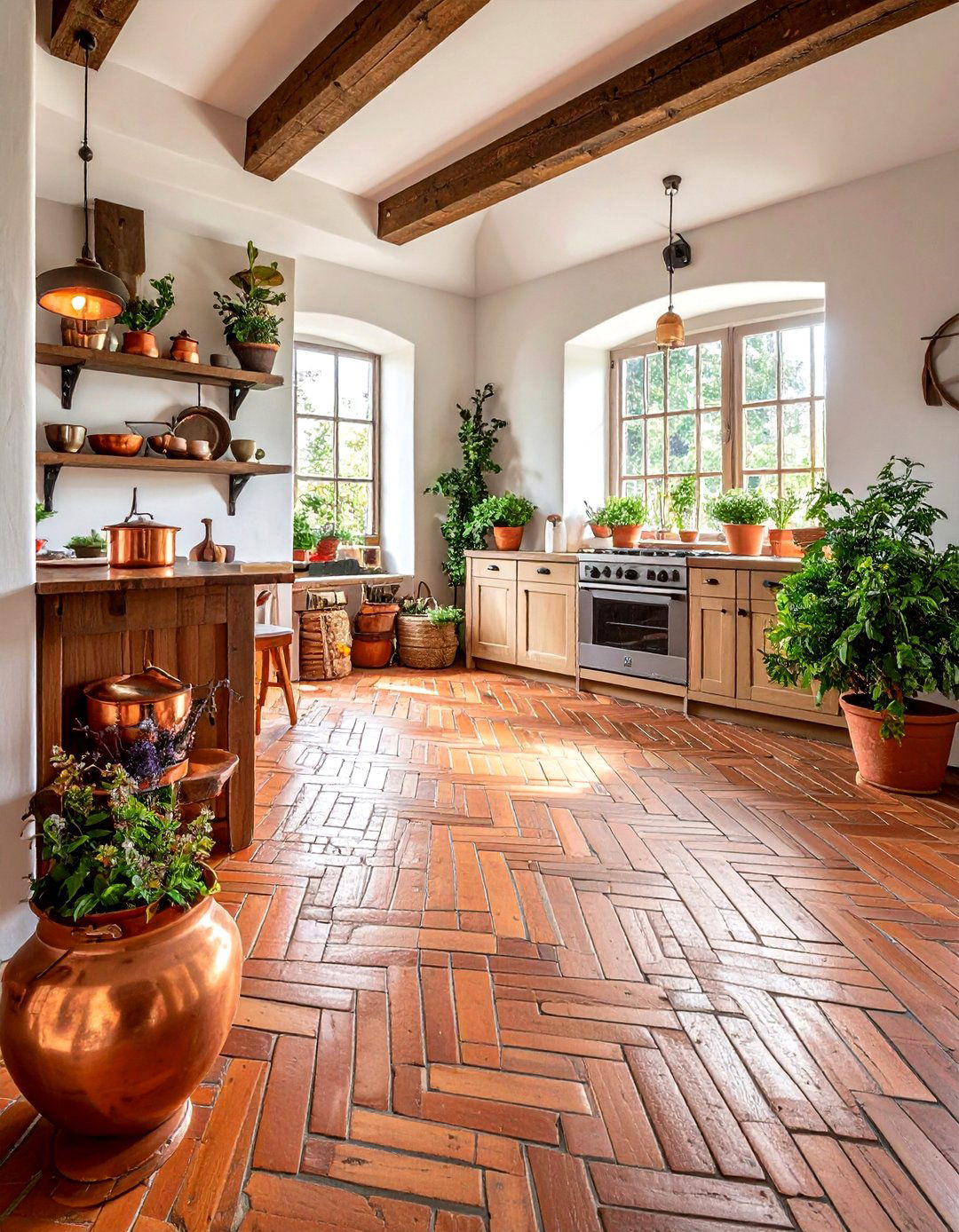 Traditional terracotta brick pattern - 30 patterned floor kitchen ideas