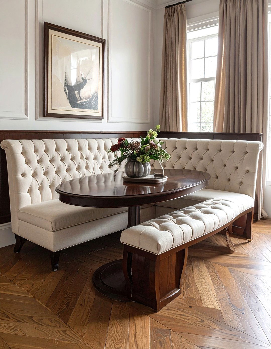 Traditional tufted u shaped seating - 30 U-shaped banquette dining ideas