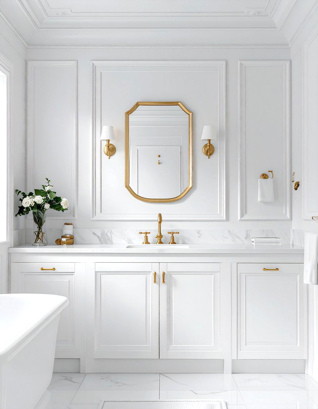Traditional white bathroom gold accents - 30 gold and white bathroom ideas