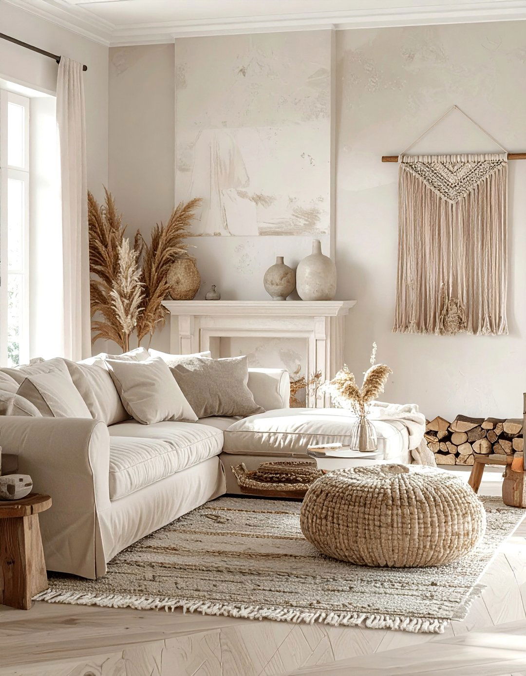 Transitional Cream Boho Living Room - 30 bohemian cream living room ideas