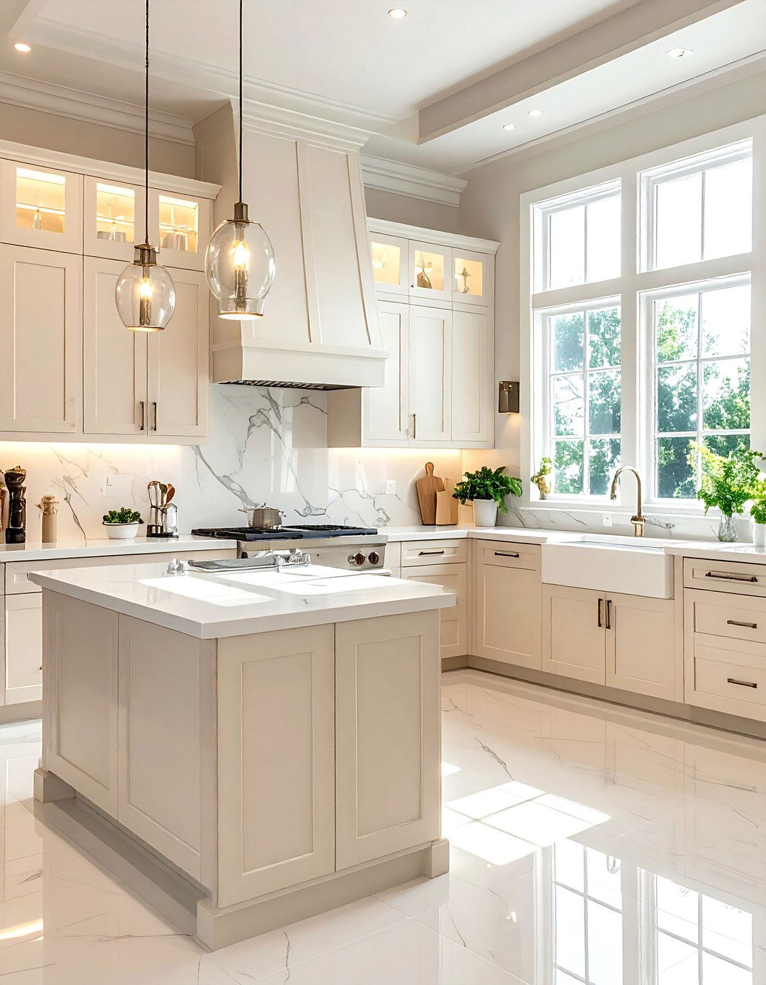 Transitional Cream Kitchen White Quartz Tops - 30 cream and white kitchen ideas