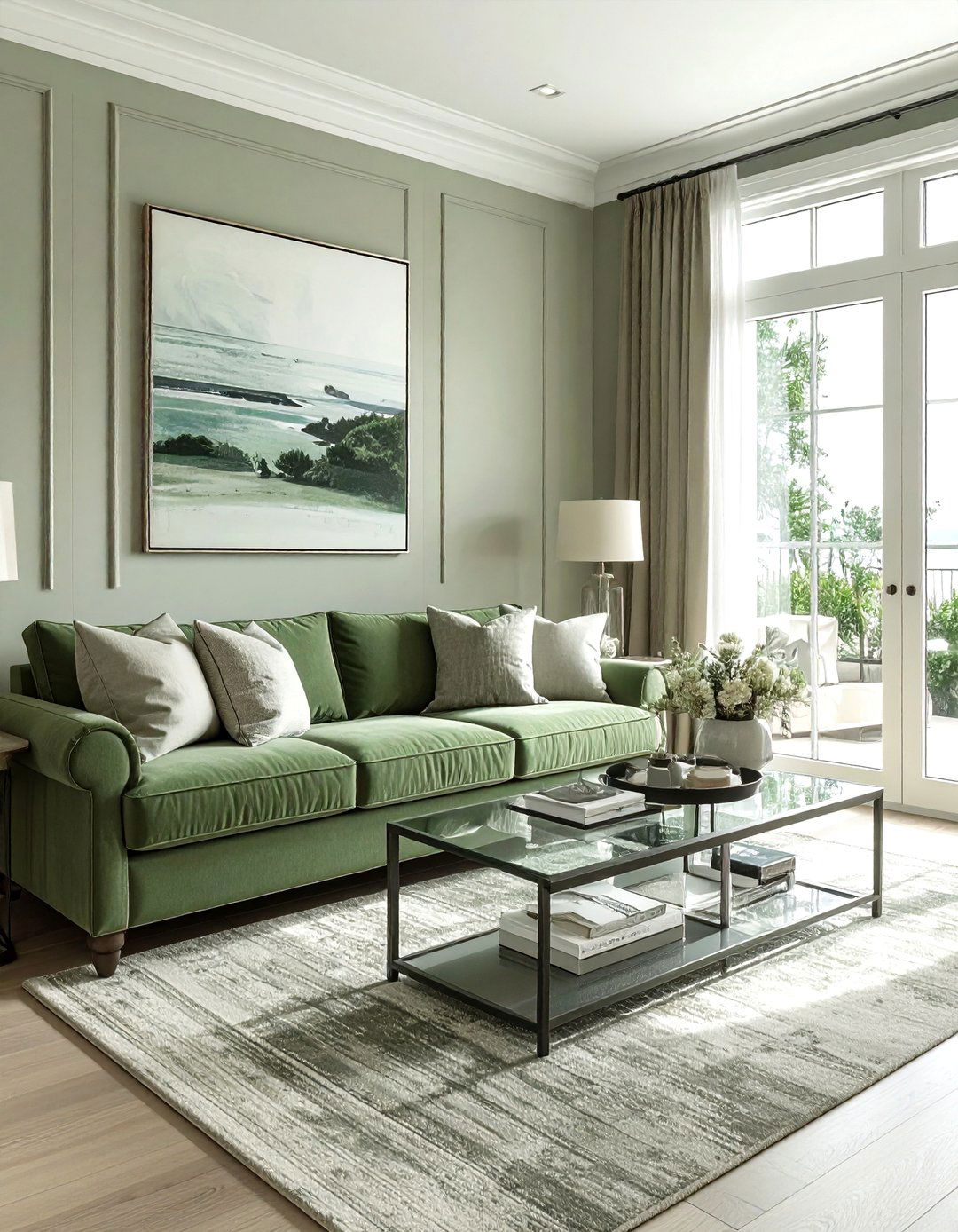 Transitional Green Coastal Living Room - 30 coastal green living room ideas