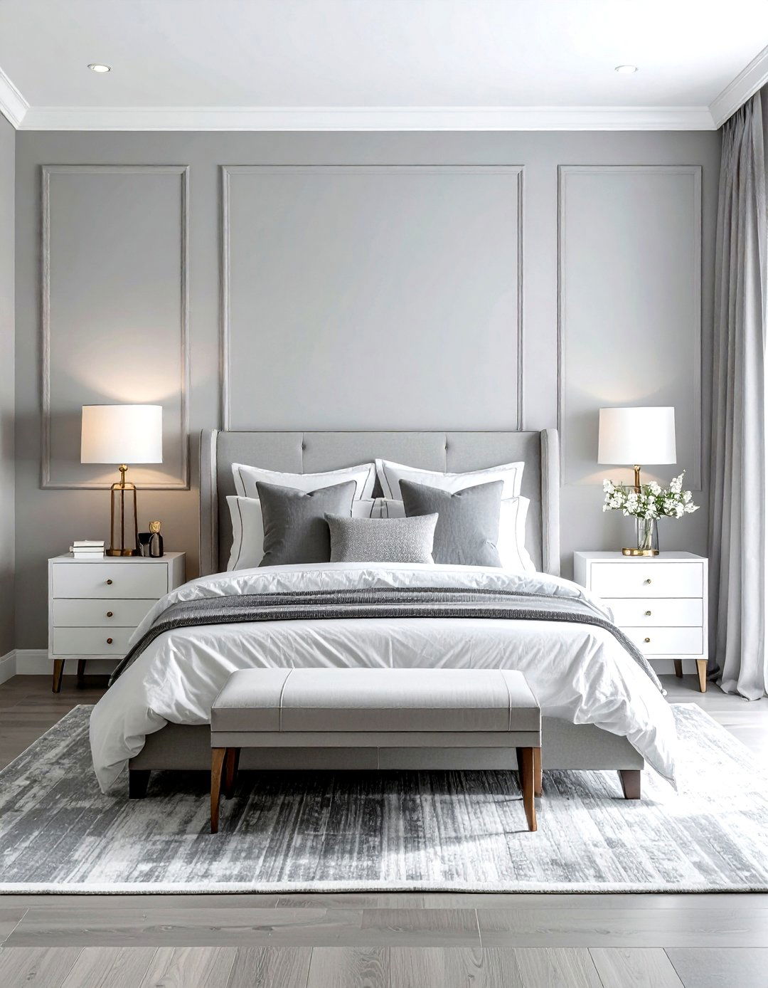 Transitional Grey White Bedroom - 30 grey and white bedroom ideas