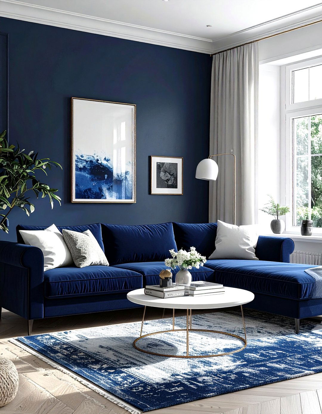 Transitional Navy Living Room - 30 navy and white living room ideas
