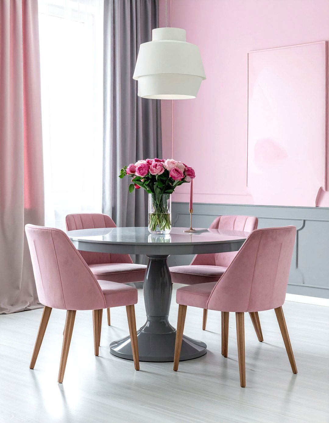 Transitional Pink And Gray Dining Room - 30 pink and gray dining room ideas