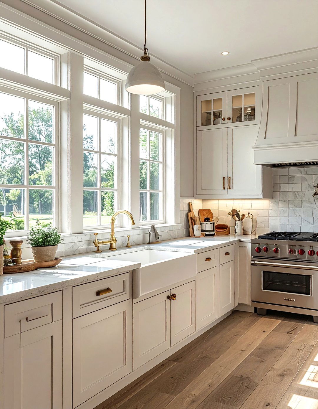 Transitional kitchen with classic windows - 30 natural light kitchen ideas