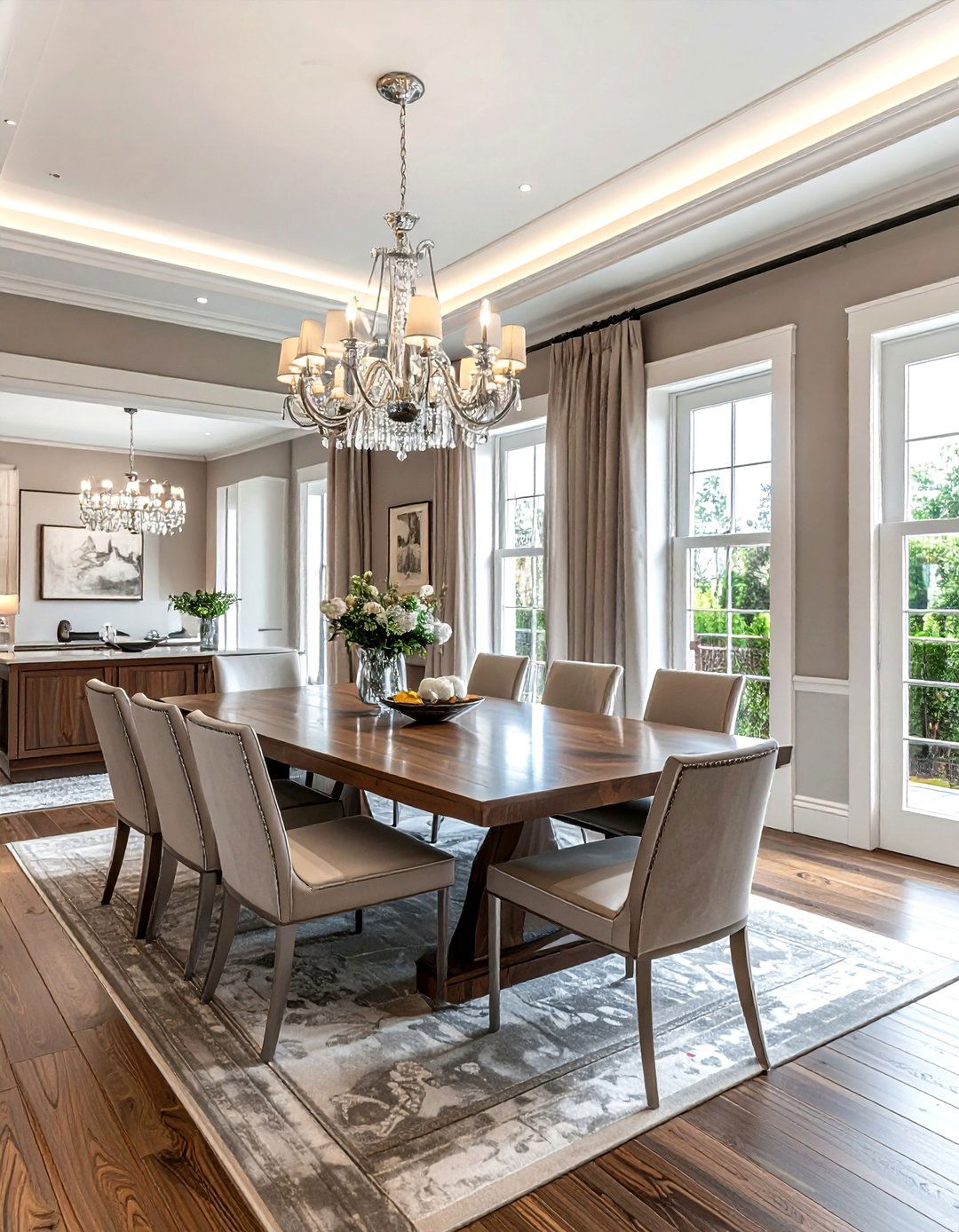 Transitional silver dining room - 30 silver accent dining room ideas