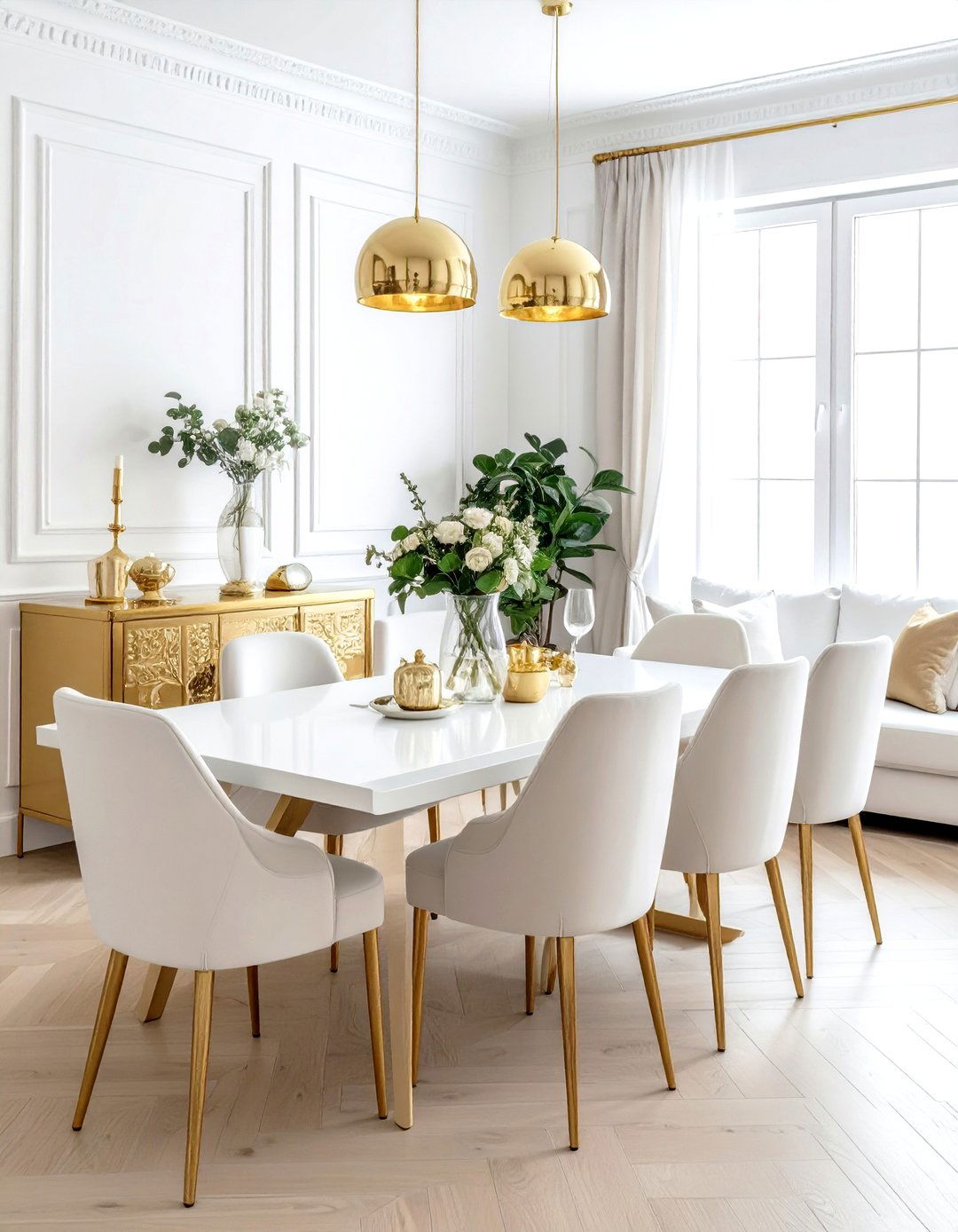 Transitional white gold dining room - 30 gold and white dining room ideas