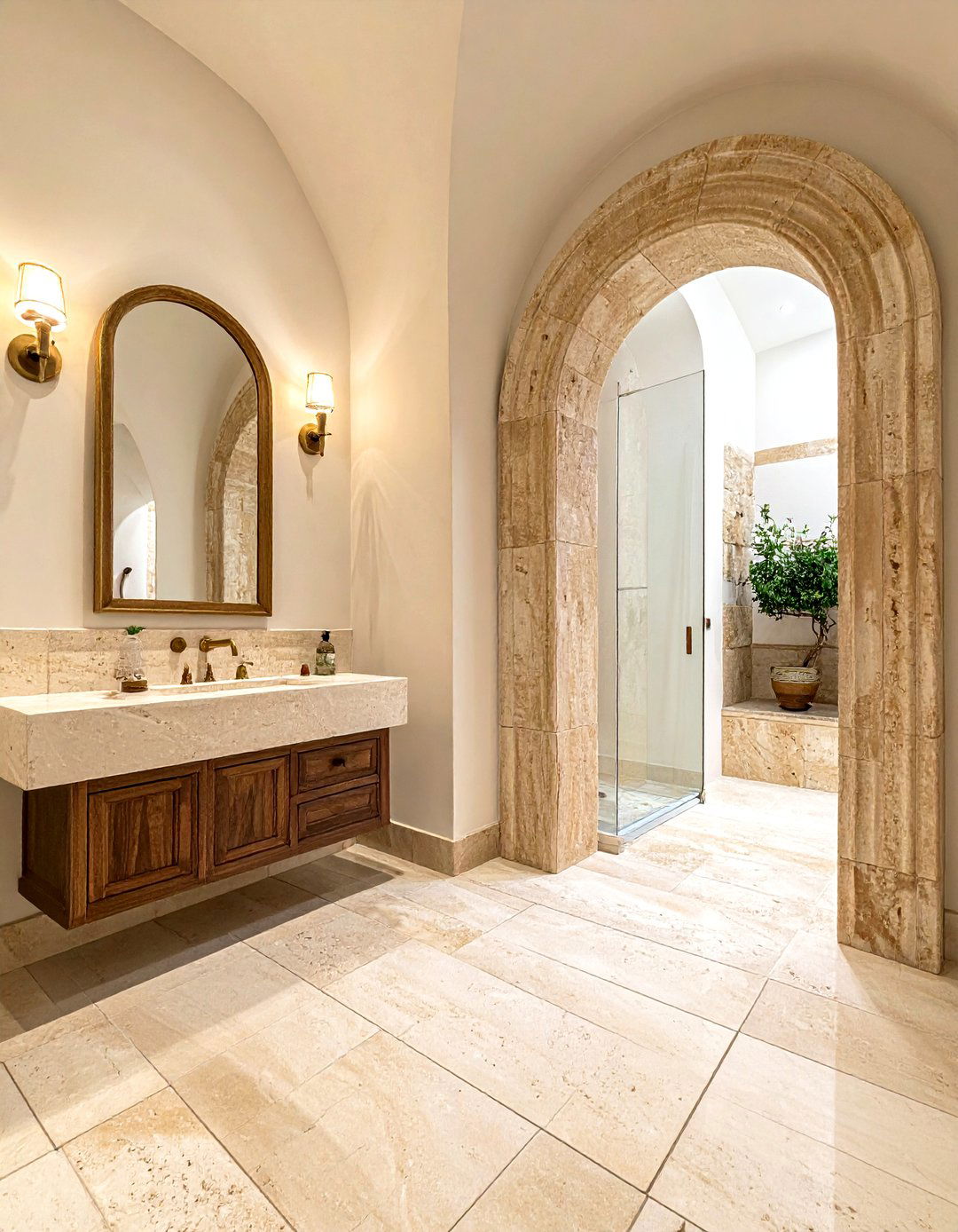 Travertine Archway Bathroom Entry - 30 travertine bathroom ideas