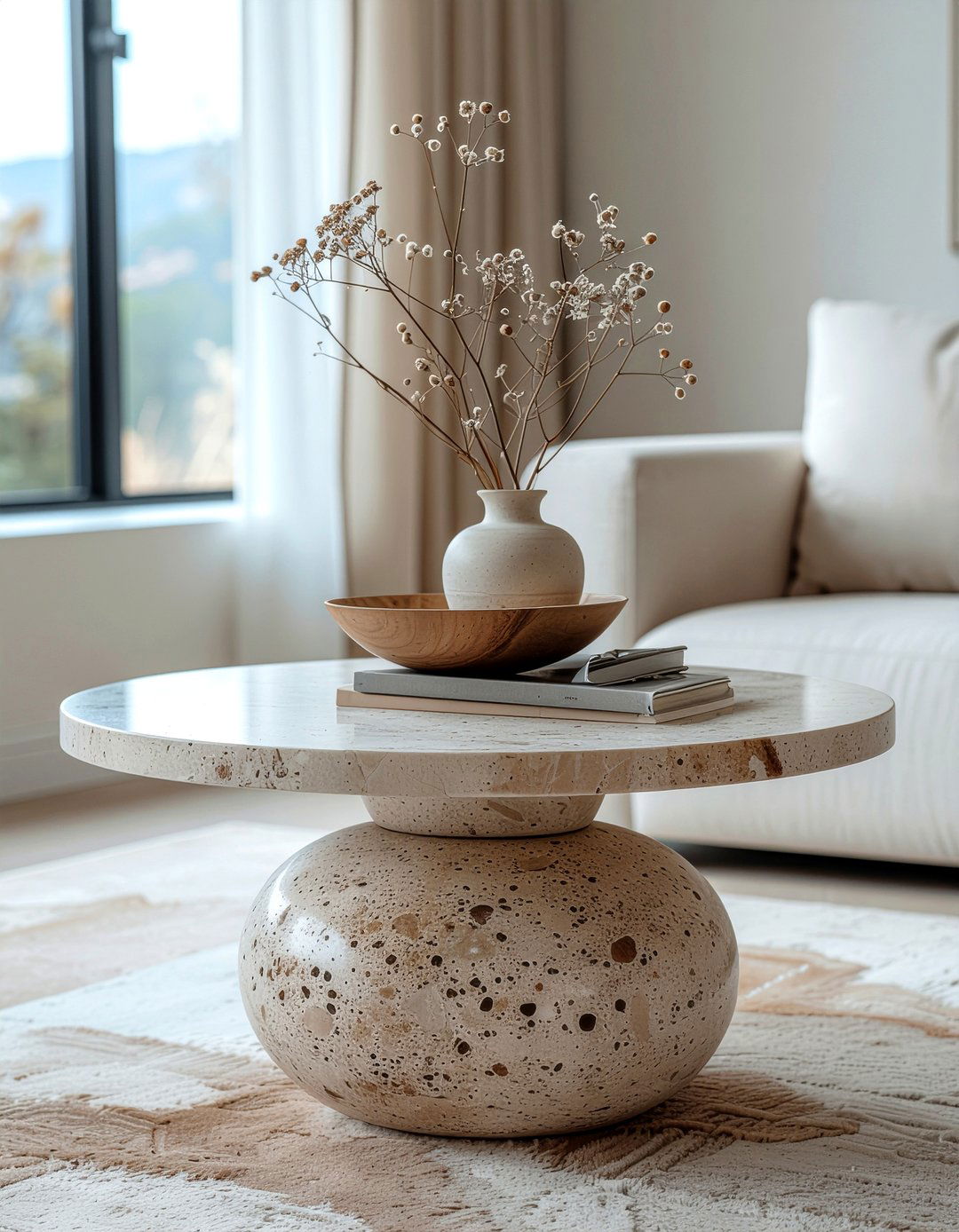 Travertine Coffee Table - 30 warm minimalist living room ideas