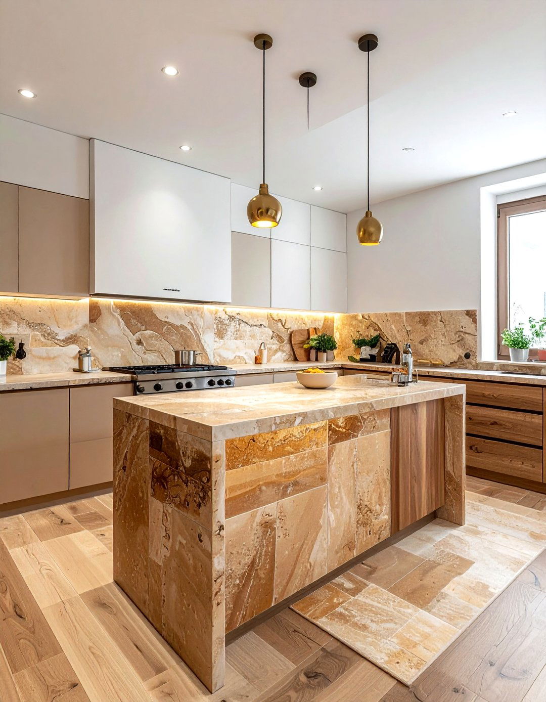 Travertine Kitchen Backsplash - 30 beige kitchen decor ideas