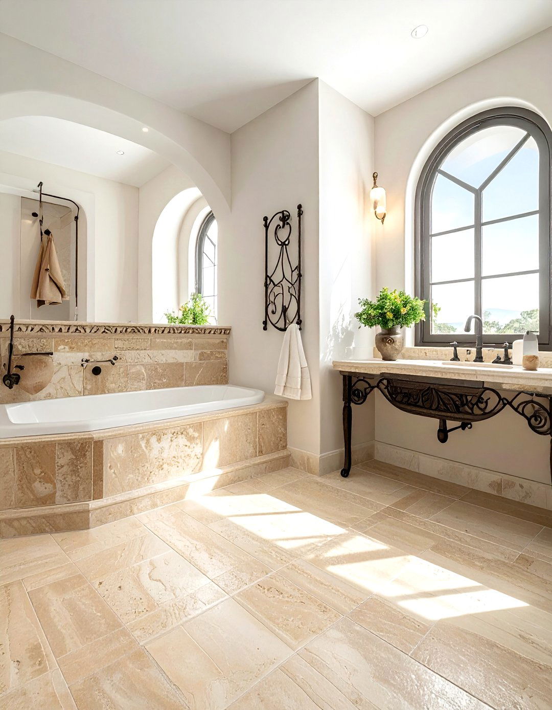 Travertine Natural Stone Floor - 30 bathroom floor design ideas