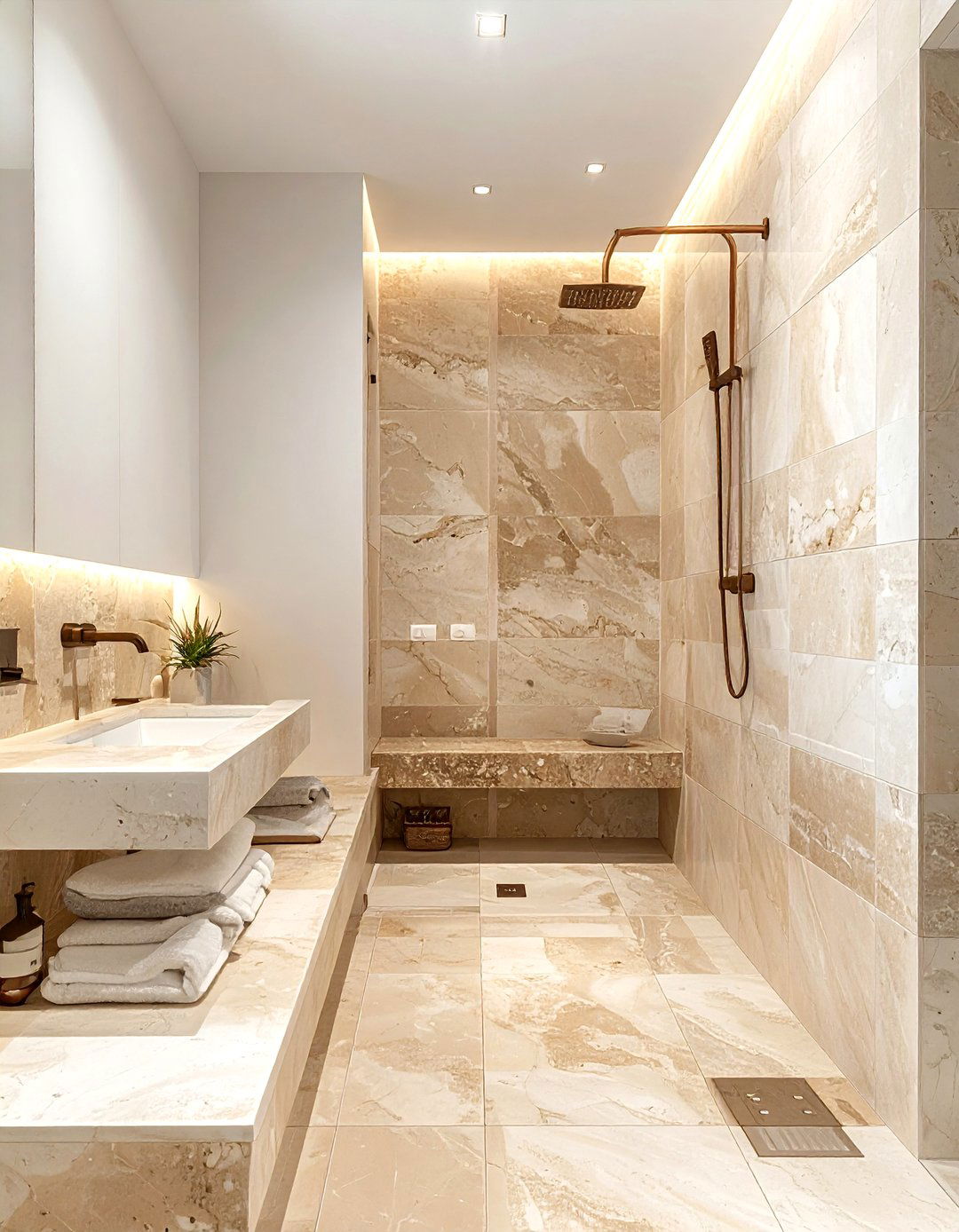 Travertine Shower - 30 stone bathroom ideas