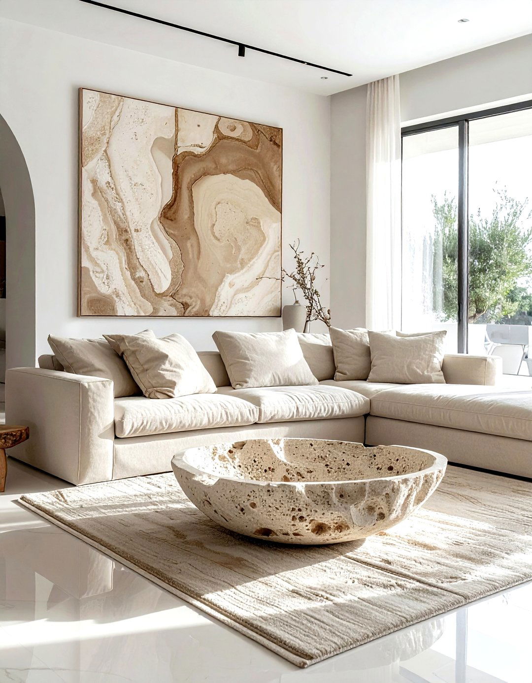 Travertine Stone Bowl - 30 coffee table bowl ideas