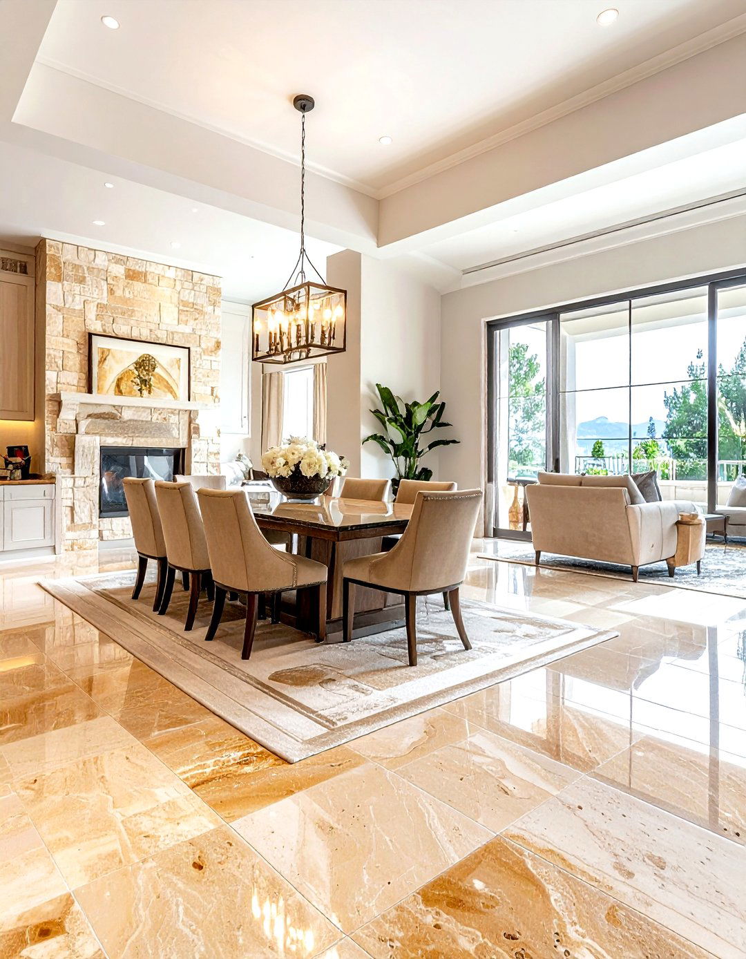 Travertine Stone Tile Flooring - 30 warm neutral dining room ideas