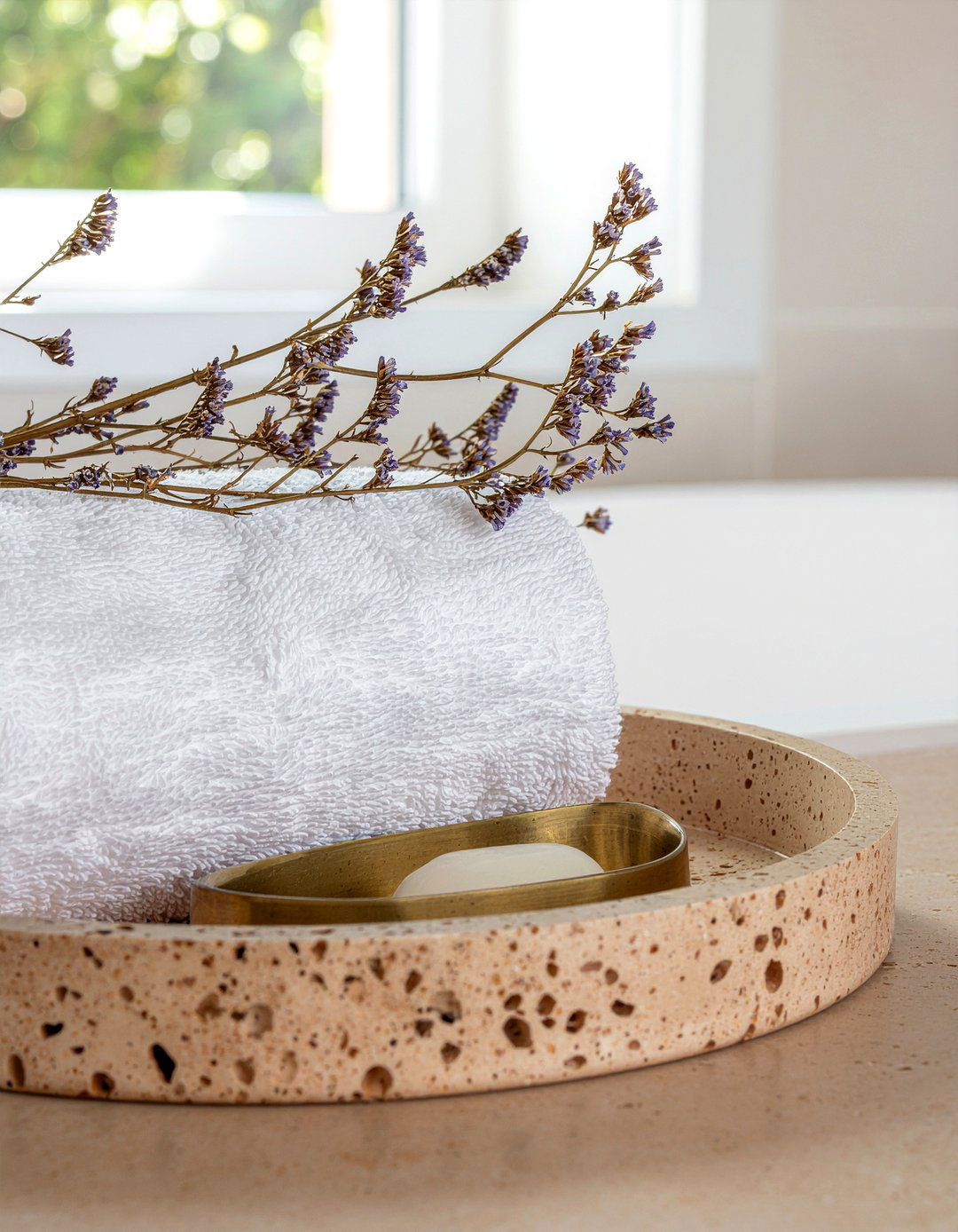 Travertine Stone Tray - 30 bathroom tray ideas