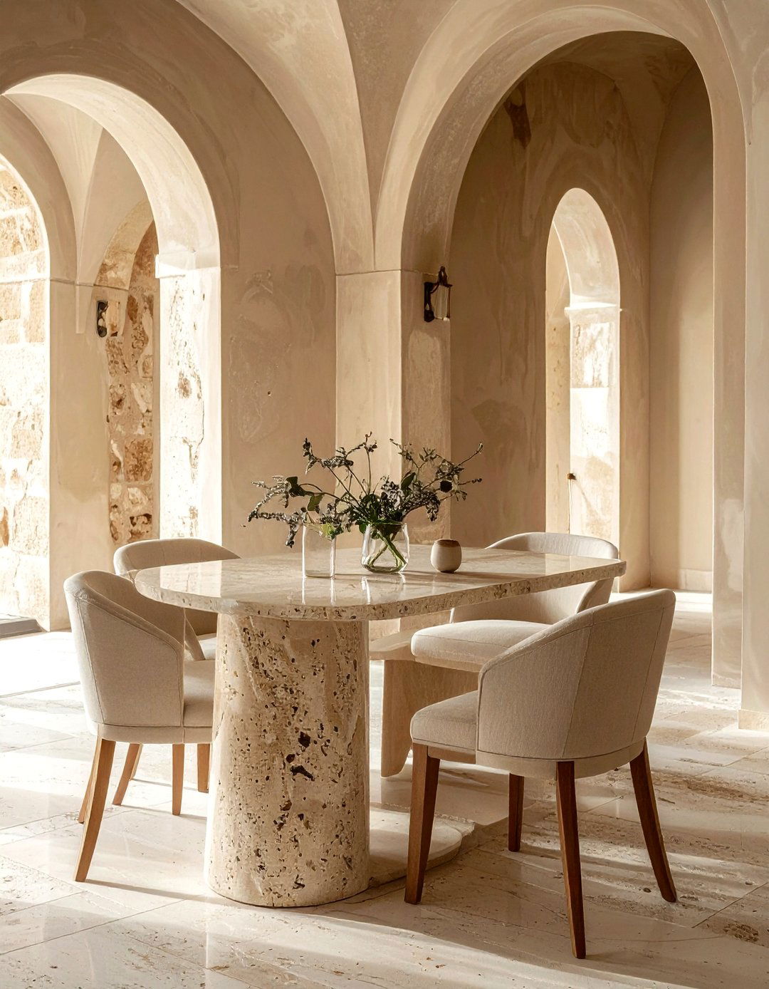 Travertine Stone - 30 dining room flooring ideas