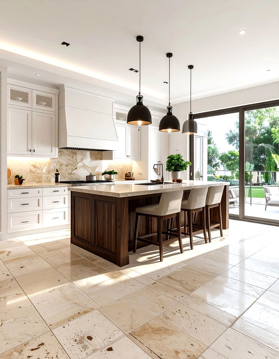Travertine Tile - 30 kitchen floor design ideas