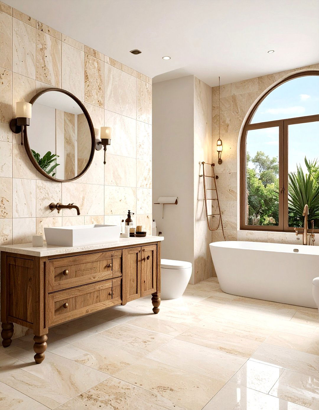 Travertine Wall Tile - 30 feature wall tile bathroom ideas