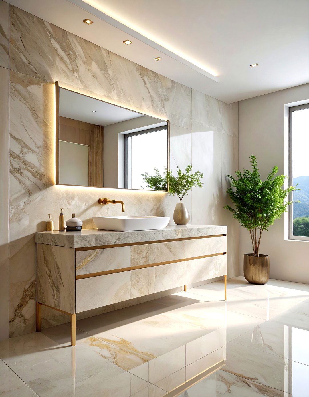 Travertine bathroom vanity - 30 beige bathroom furniture ideas