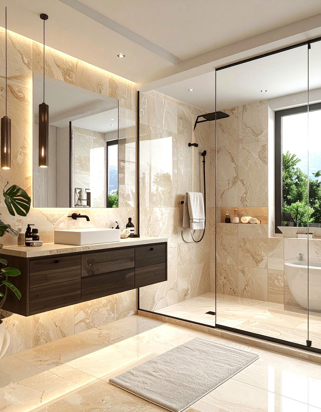 Travertine bathroom wall - 30 stone decor ideas