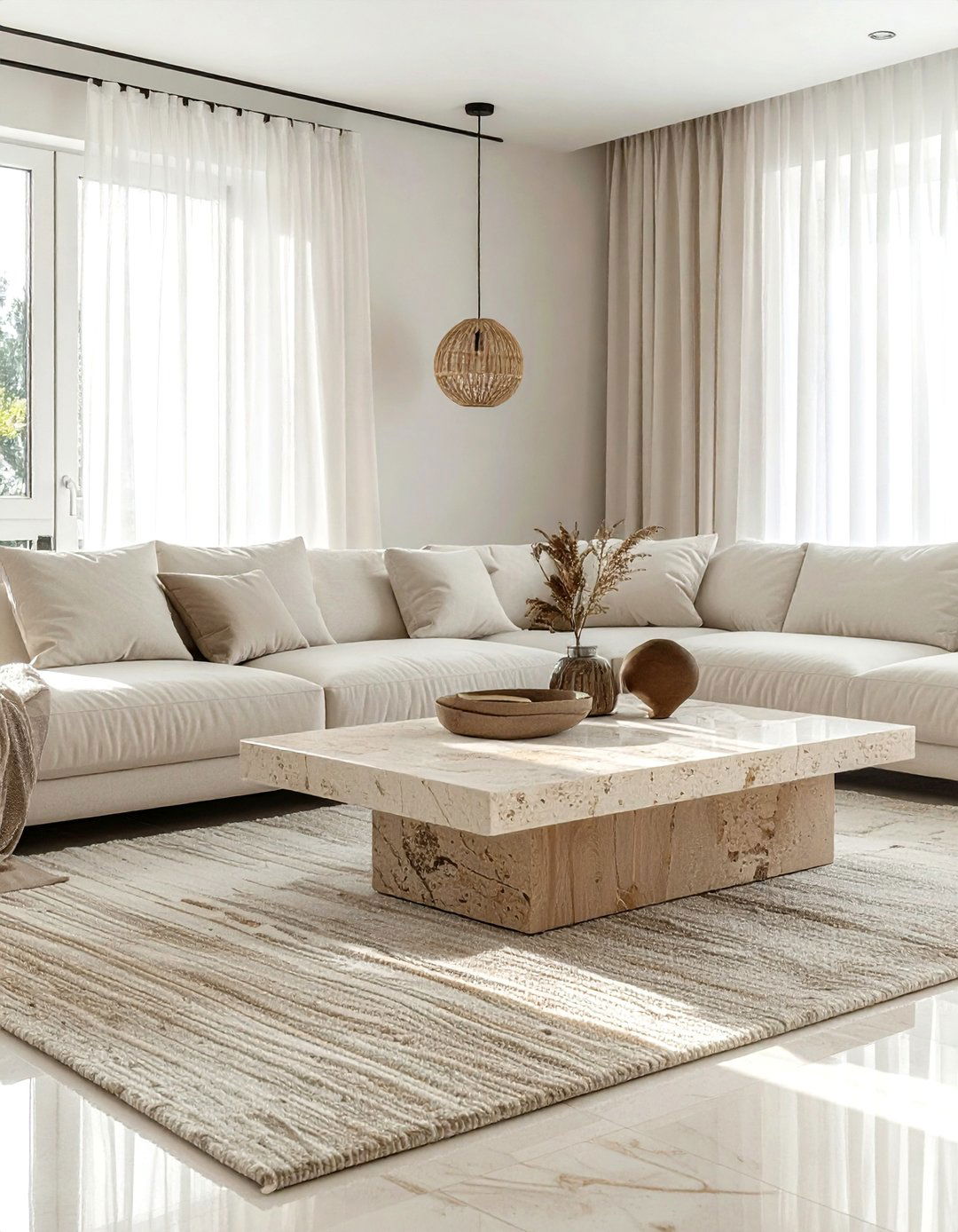 Travertine coffee table living room - 30 beige living room furniture ideas