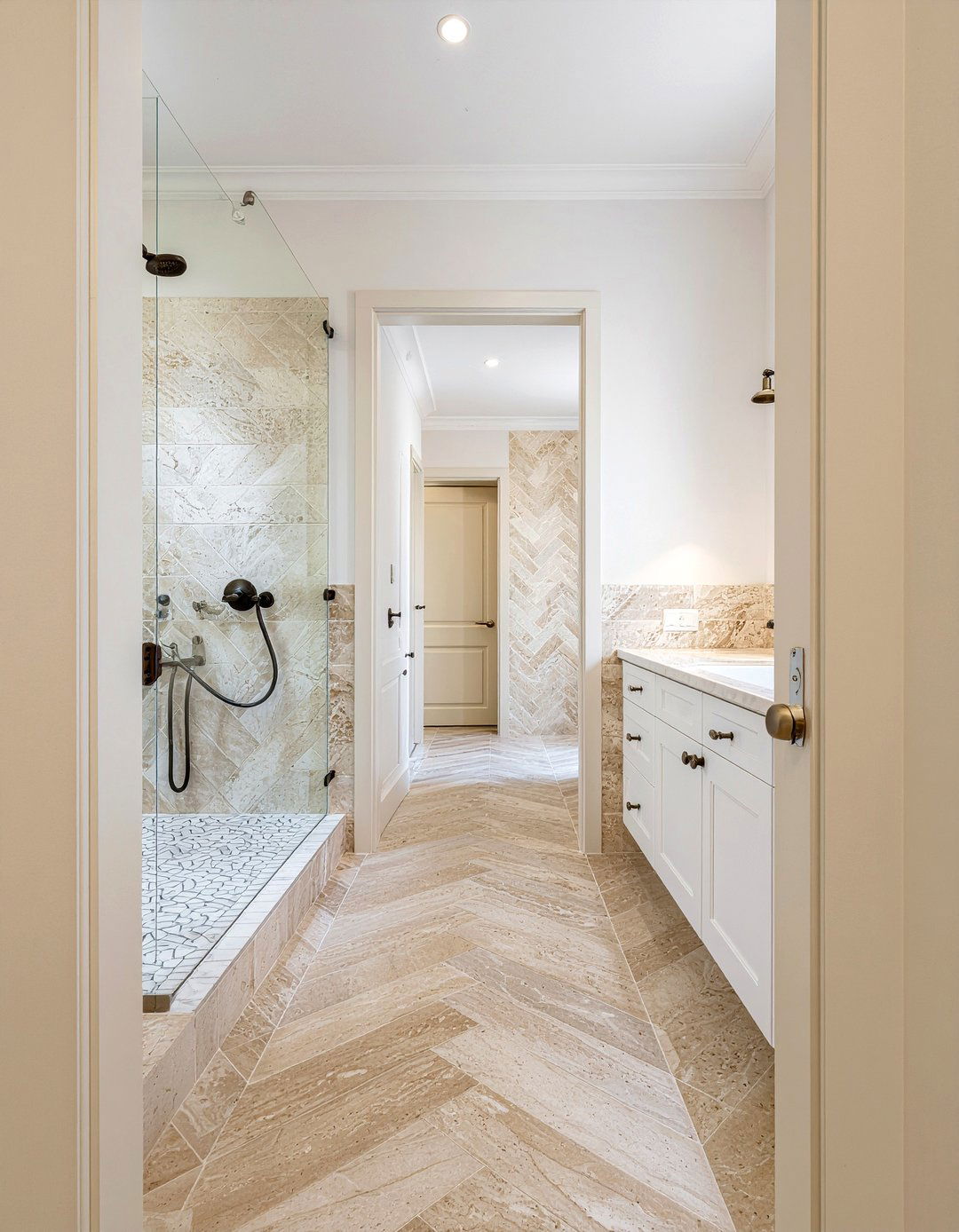 Travertine herringbone tile bathroom - 30 herringbone tile bathroom ideas